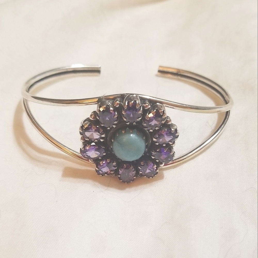 20.91 Carats! TANZANITE LARIMAR Sterling Bangle Bracelet Vintage - Picture 5 of 8